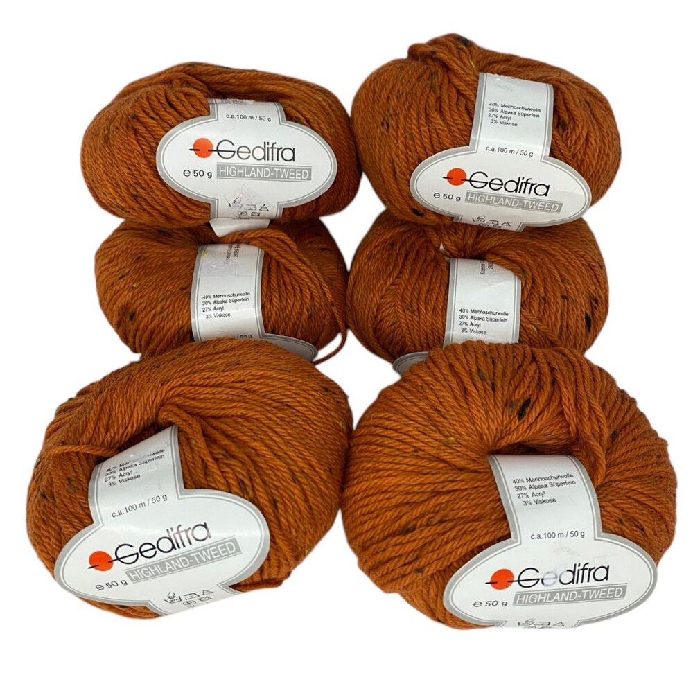 Gedifra Highland‎ Tweed Yarn 6 Skeins 50g Orange Merino Alpaca Knitting Crochet